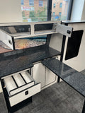 VW T5/T6 Rock & Roll Bed & Light gloss grey with Black Sparkle Worktop Units