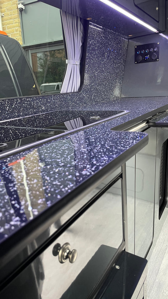 VW T5/T6 Gloss Grey & Black Sparkle Worktop Units LWB