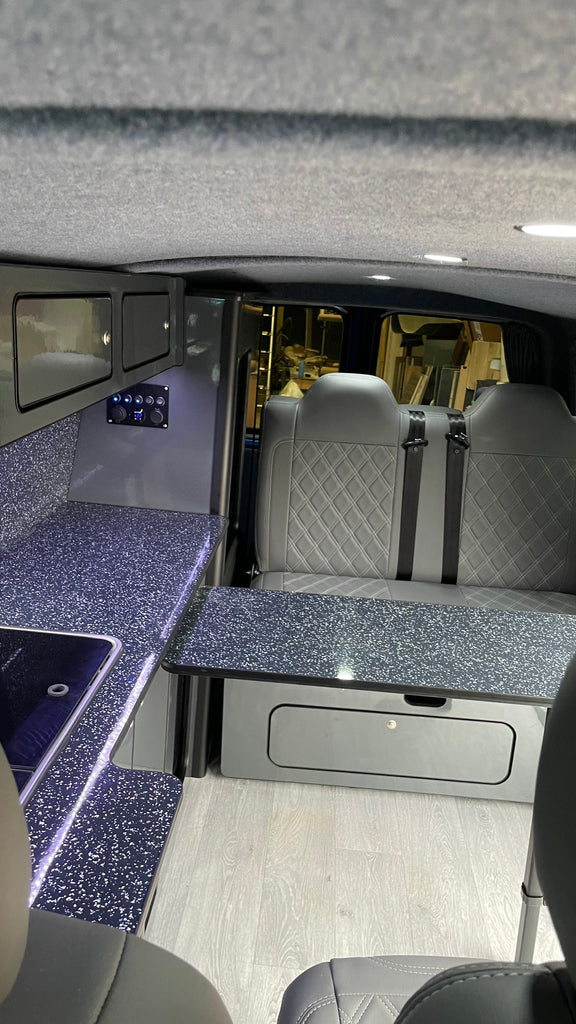 VW T5/T6 Gloss Grey & Black Sparkle Worktop Units LWB