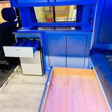 VW T4 Rock & Roll Bed With Super Matt Baby Blue & Oak Worktop SWB/LWB Units