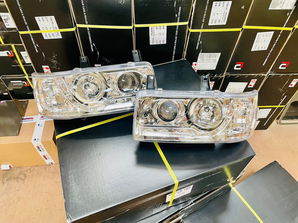 VW T4 DRL chrome headlights 1990-2003 short nose MOT COMPLIANT!