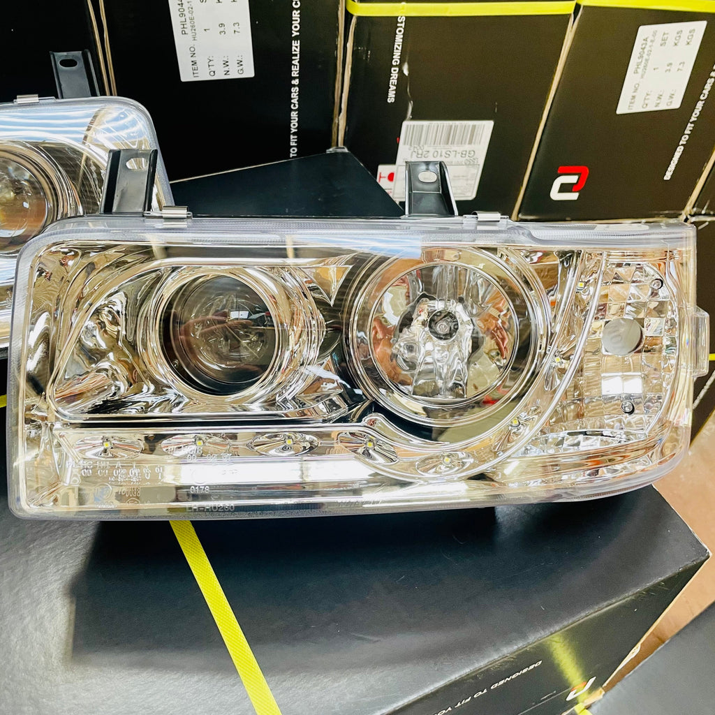 VW T4 DRL chrome headlights 1990-2003 short nose MOT COMPLIANT!