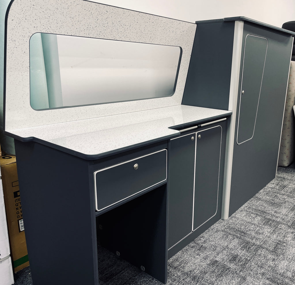VW T5/T6 Super Matt Grey & White Sparkle Worktop SWB Units