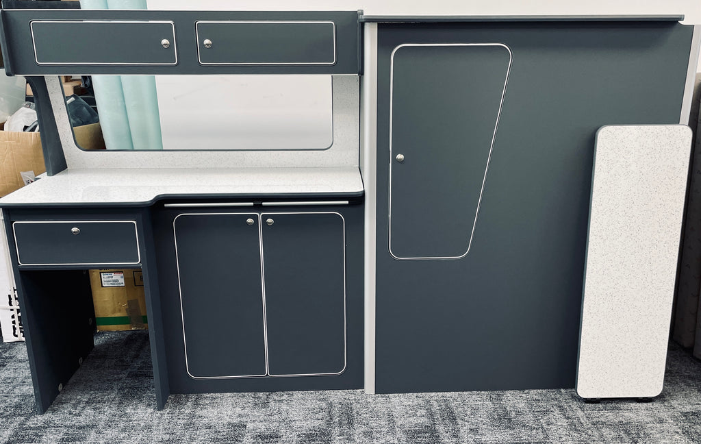 VW T5/T6 Super Matt Grey & White Sparkle Worktop SWB Units
