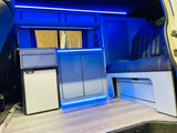 VW T4 Rock & Roll Bed With Super Matt Baby Blue & Oak Worktop SWB/LWB Units