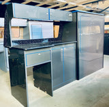 VW T5/T6 Gloss Grey & Black Sparkle worktop with blue trim SWB/LWB Units