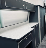 VW T5/T6 Super Matt Grey & White Sparkle Worktop SWB Units