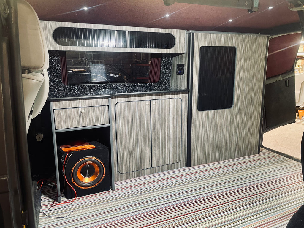T4 Dark Wood Stripe & Black Tambour Door SWB Units