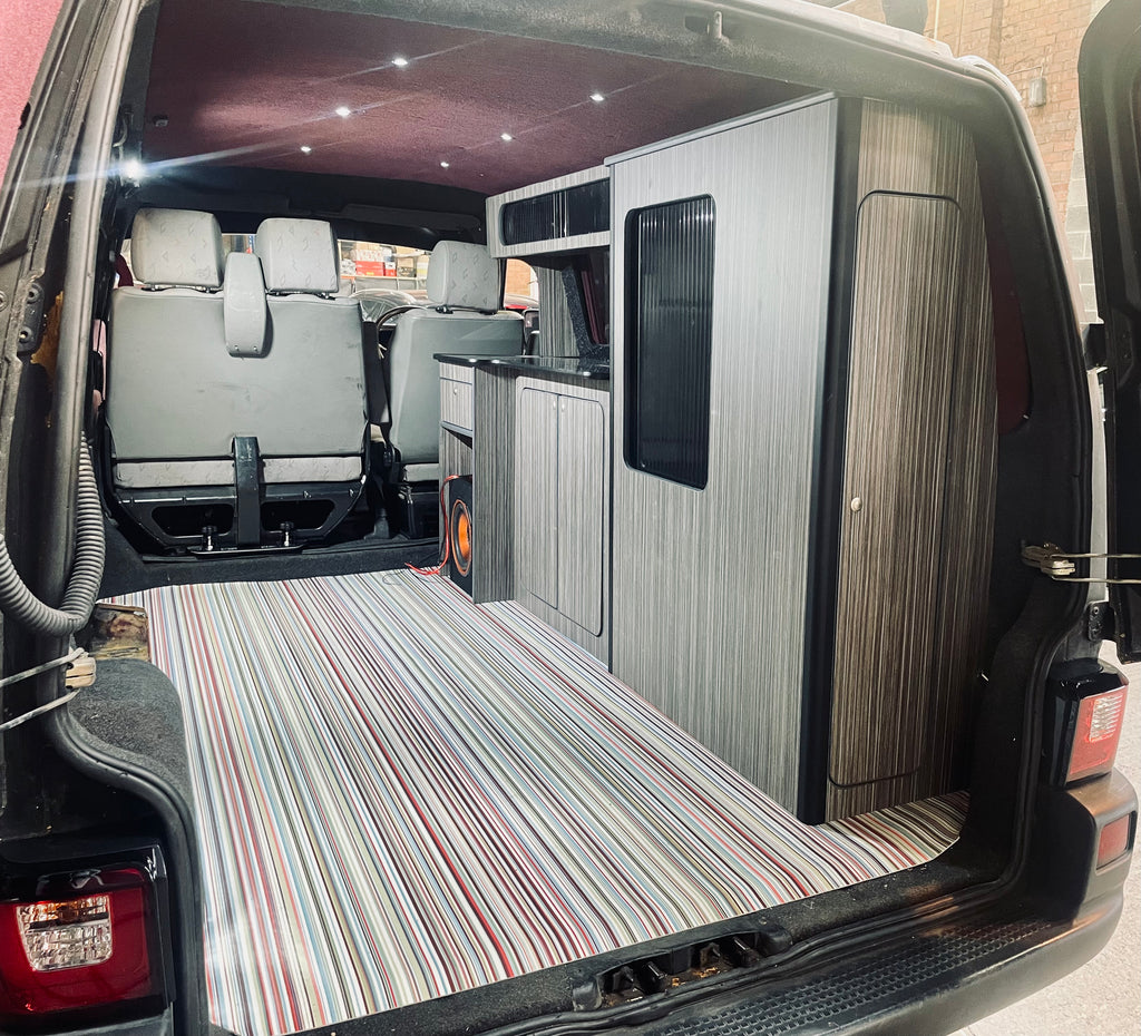 T4 Dark Wood Stripe & Black Tambour Door SWB Units