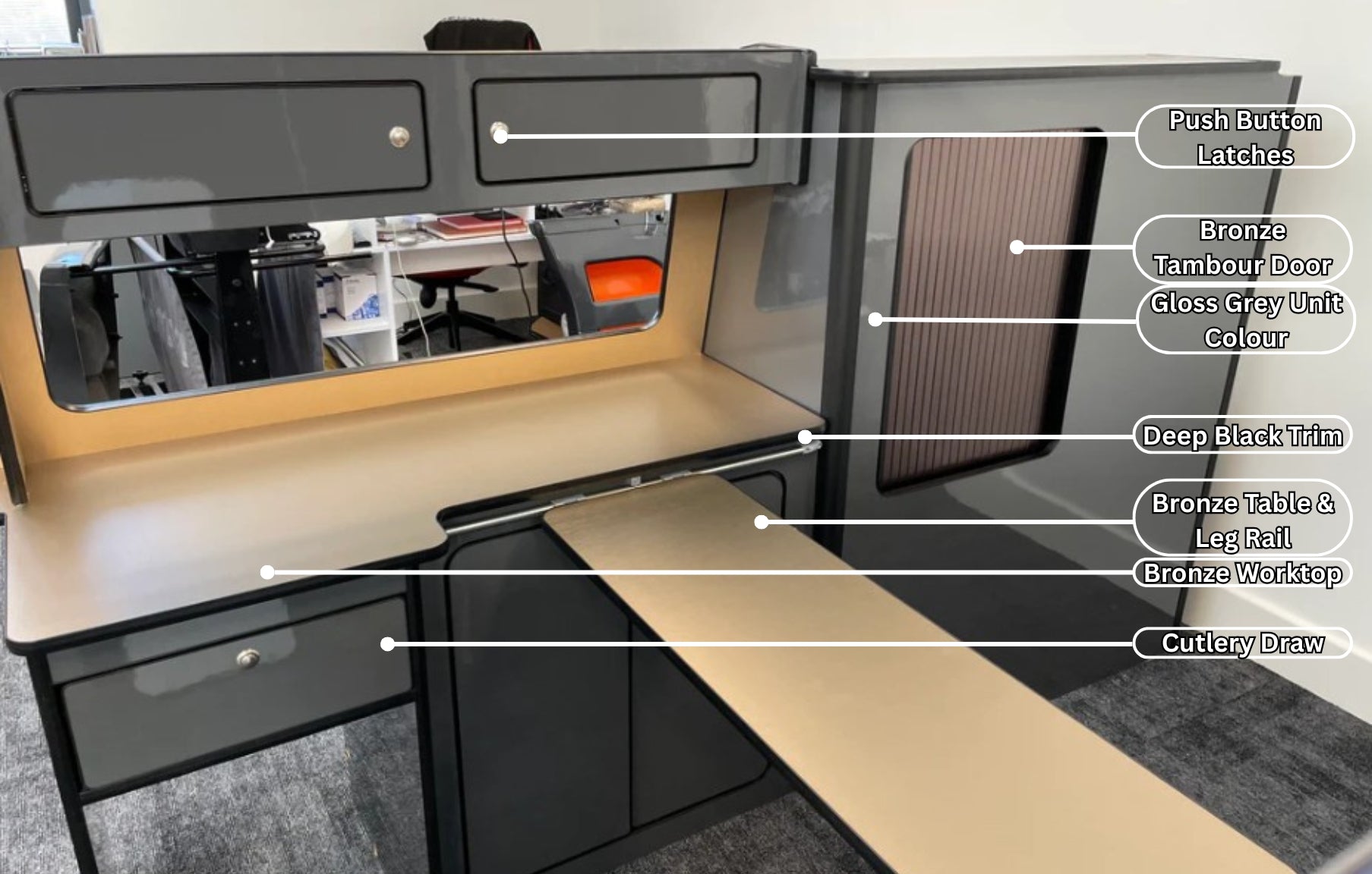 VW T4 Gloss Grey & Bronze Work Top SWB Units
